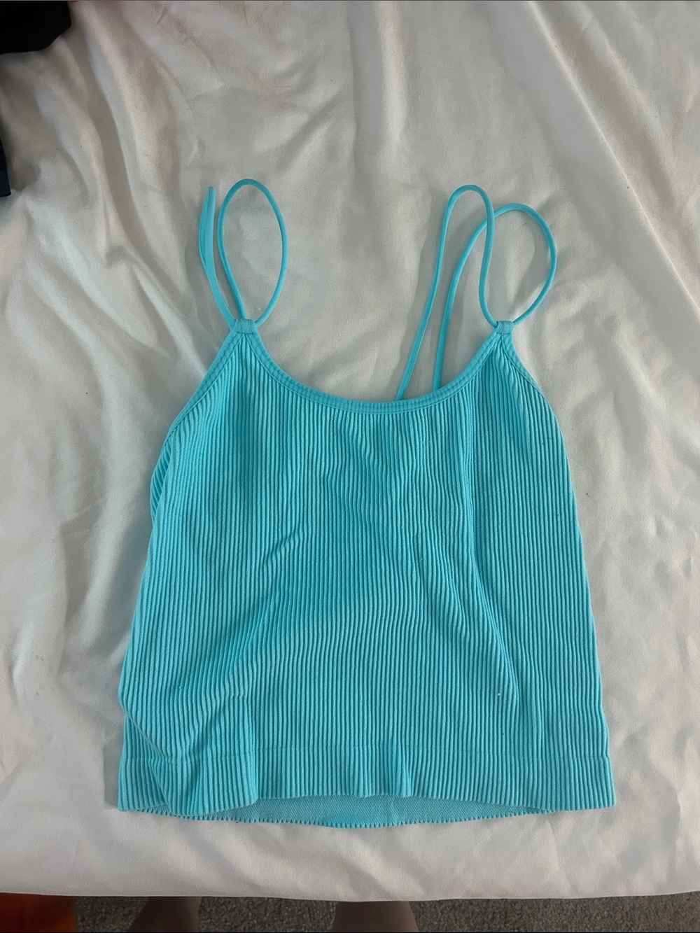 Aqua Ribbed Spaghetti Strap Tank Top